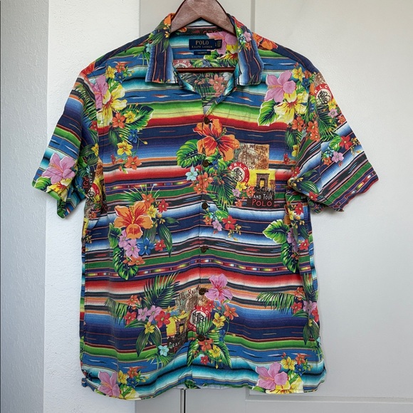 POLO RALPH LAUREN FLORAL SERAPE CAMP ISLAND TOUR POLO BUTTON DOWN MENS LARGE - Picture 1 of 6